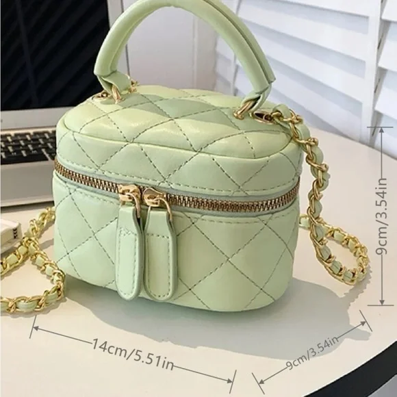 Chic Mint Green & Metallic Leather Vanity Crossbody Bag OS New - Picture 3 of 7